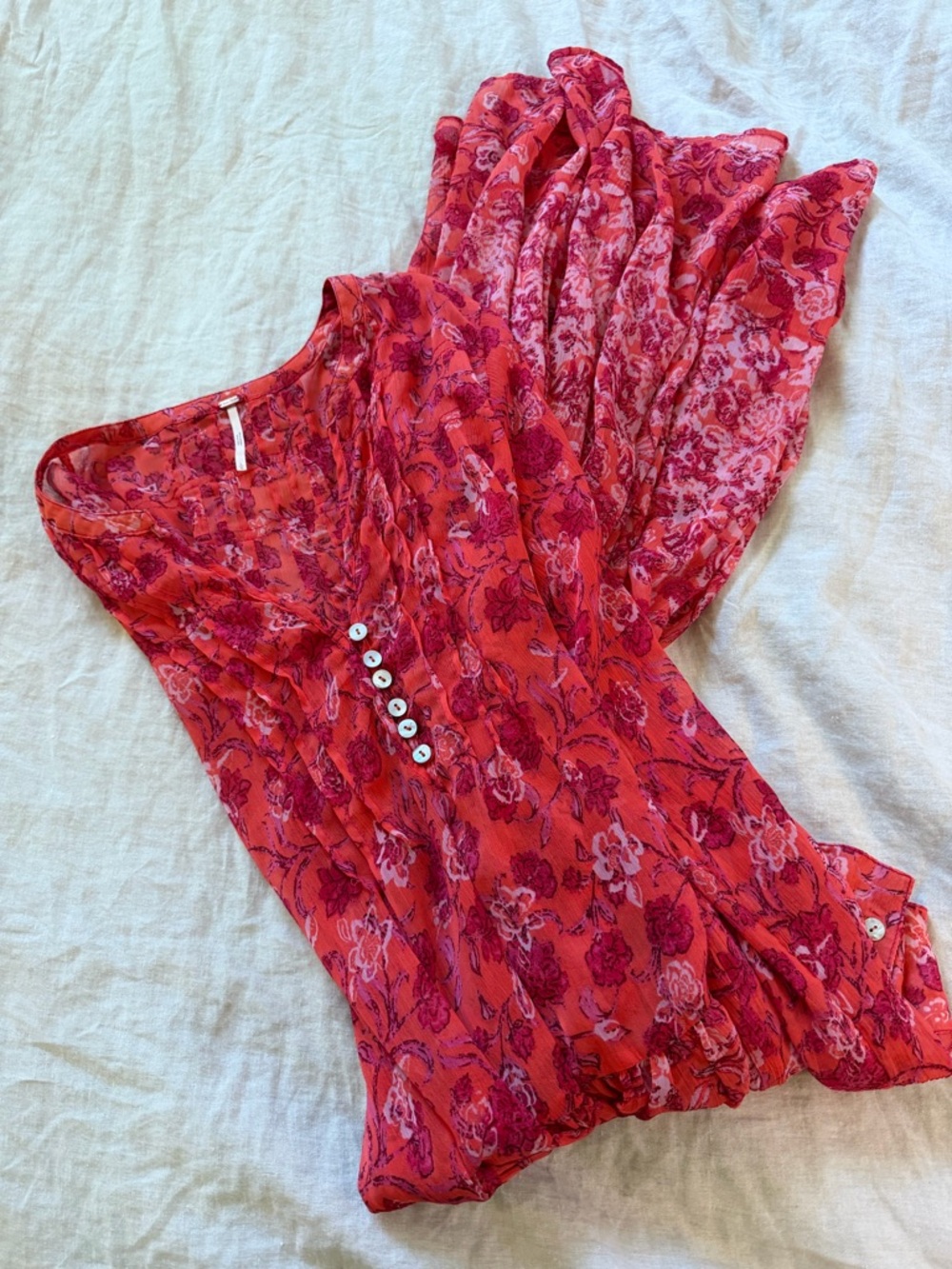 Free People Coral Floral Sheer Tiered Maxi Dress - Picture 6 of 16